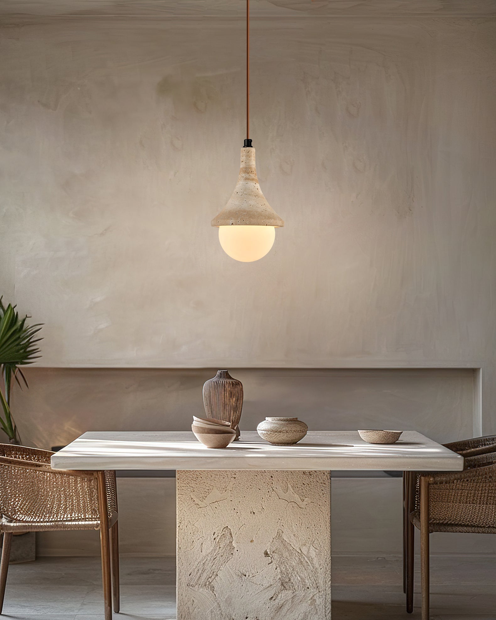 Calvrane Travertine Globe Pendant Light
