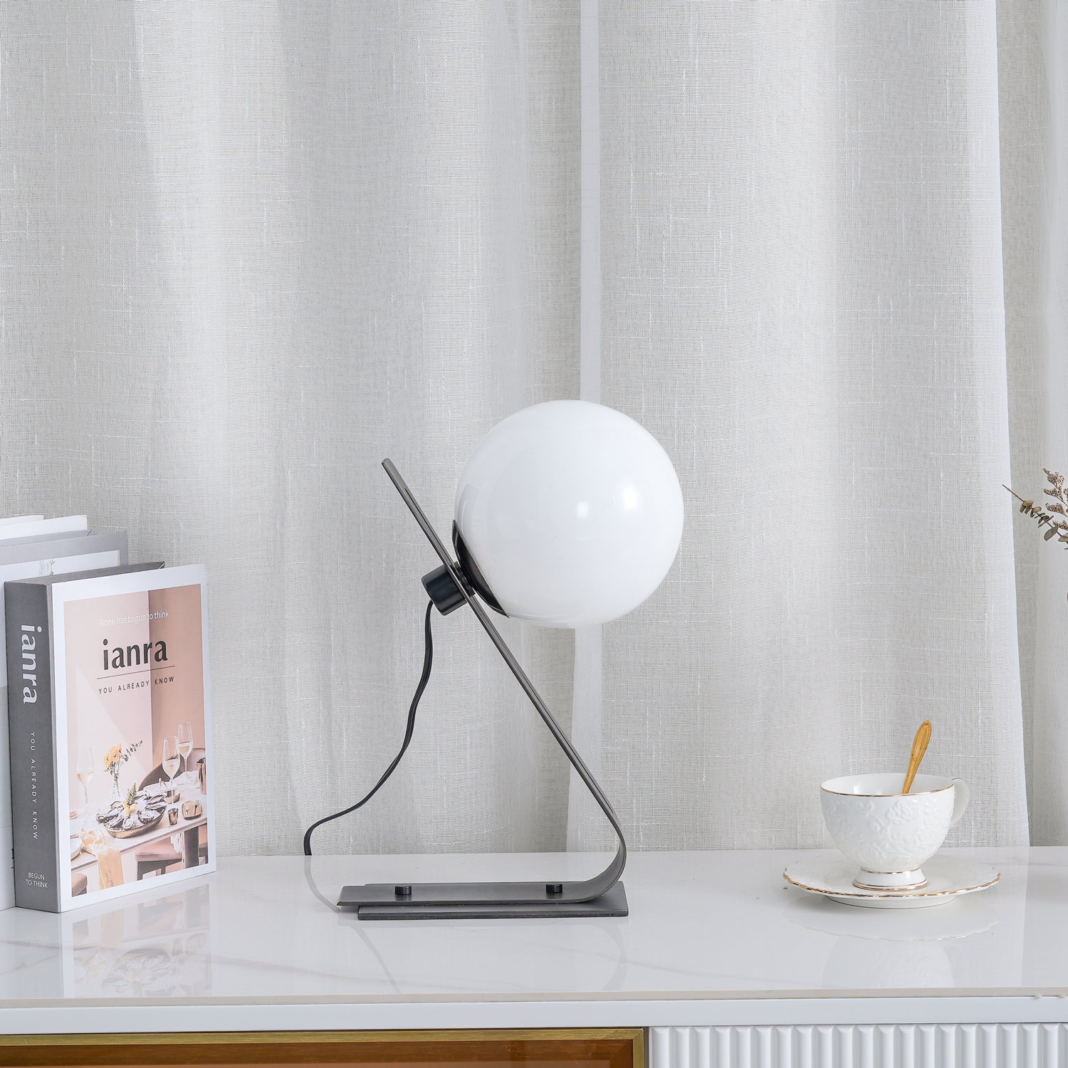 Brass & White Glass Table Lamp