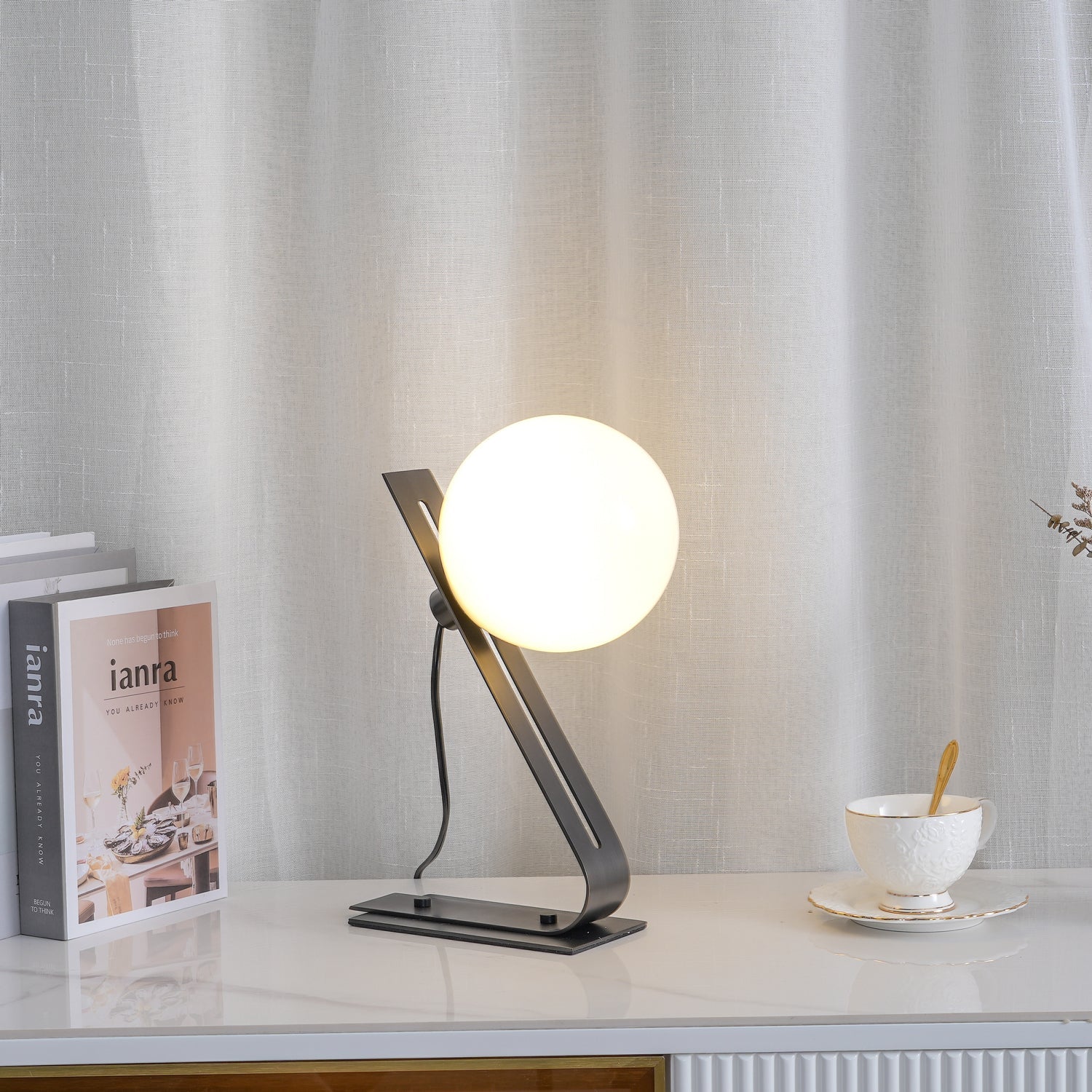 Brass & White Glass Table Lamp