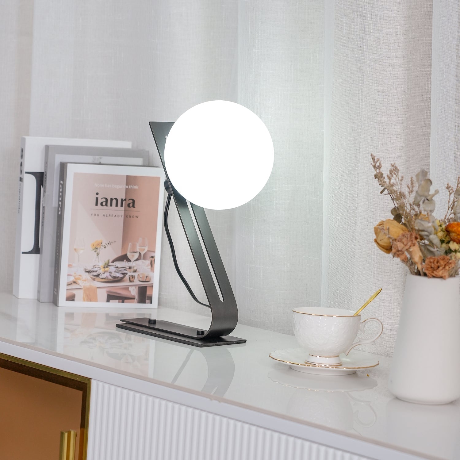 Brass & White Glass Table Lamp