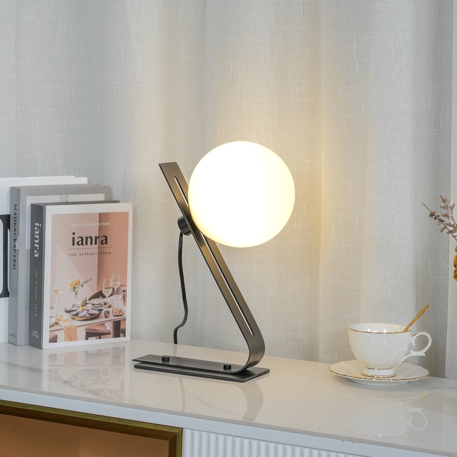 Brass & White Glass Table Lamp