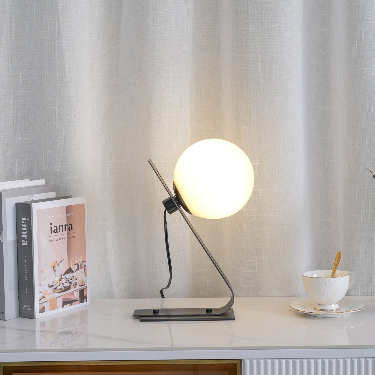 Brass & White Glass Table Lamp