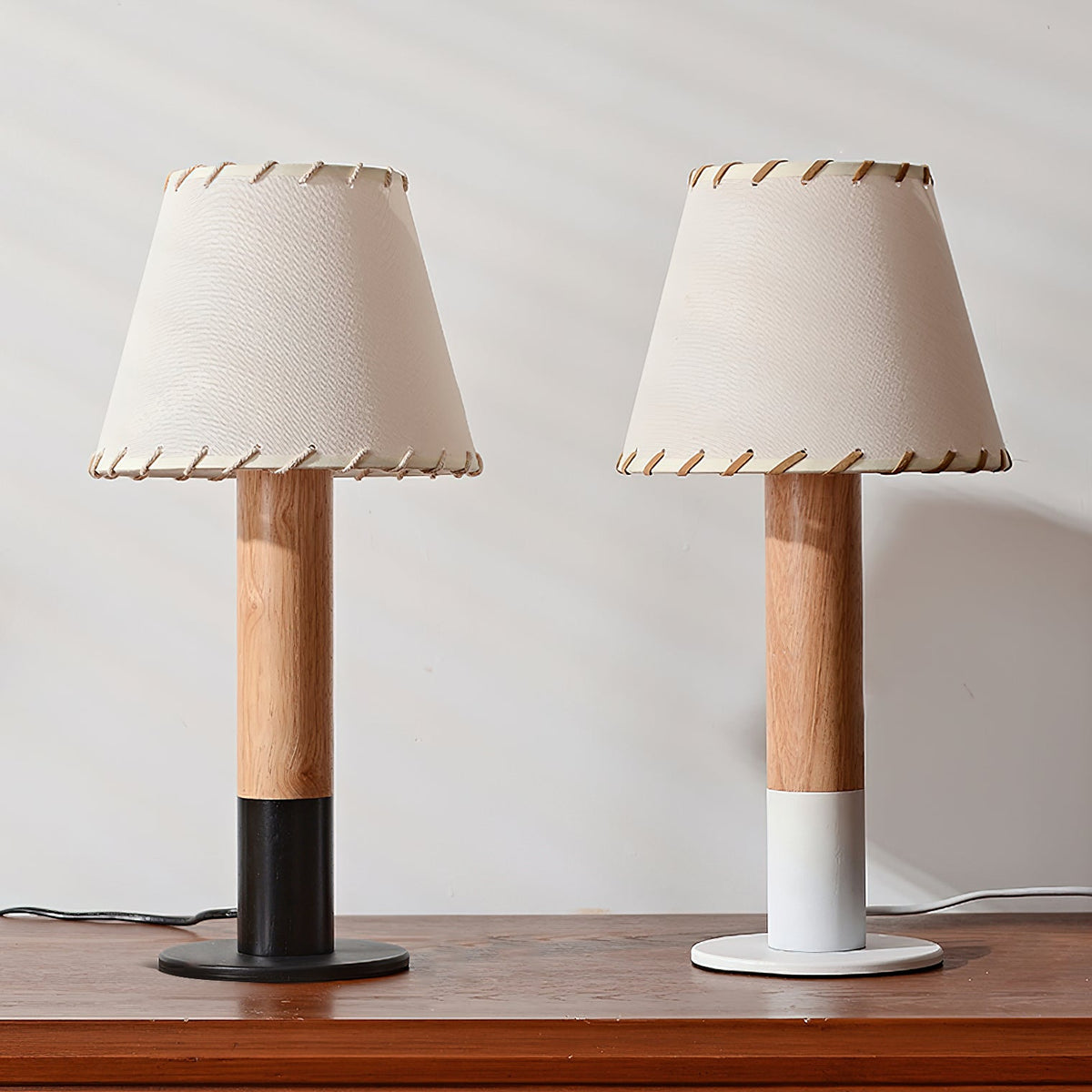 Wood Base Fabric Shade Table Lamp