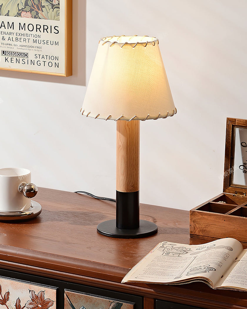 Wood Base Fabric Shade Table Lamp