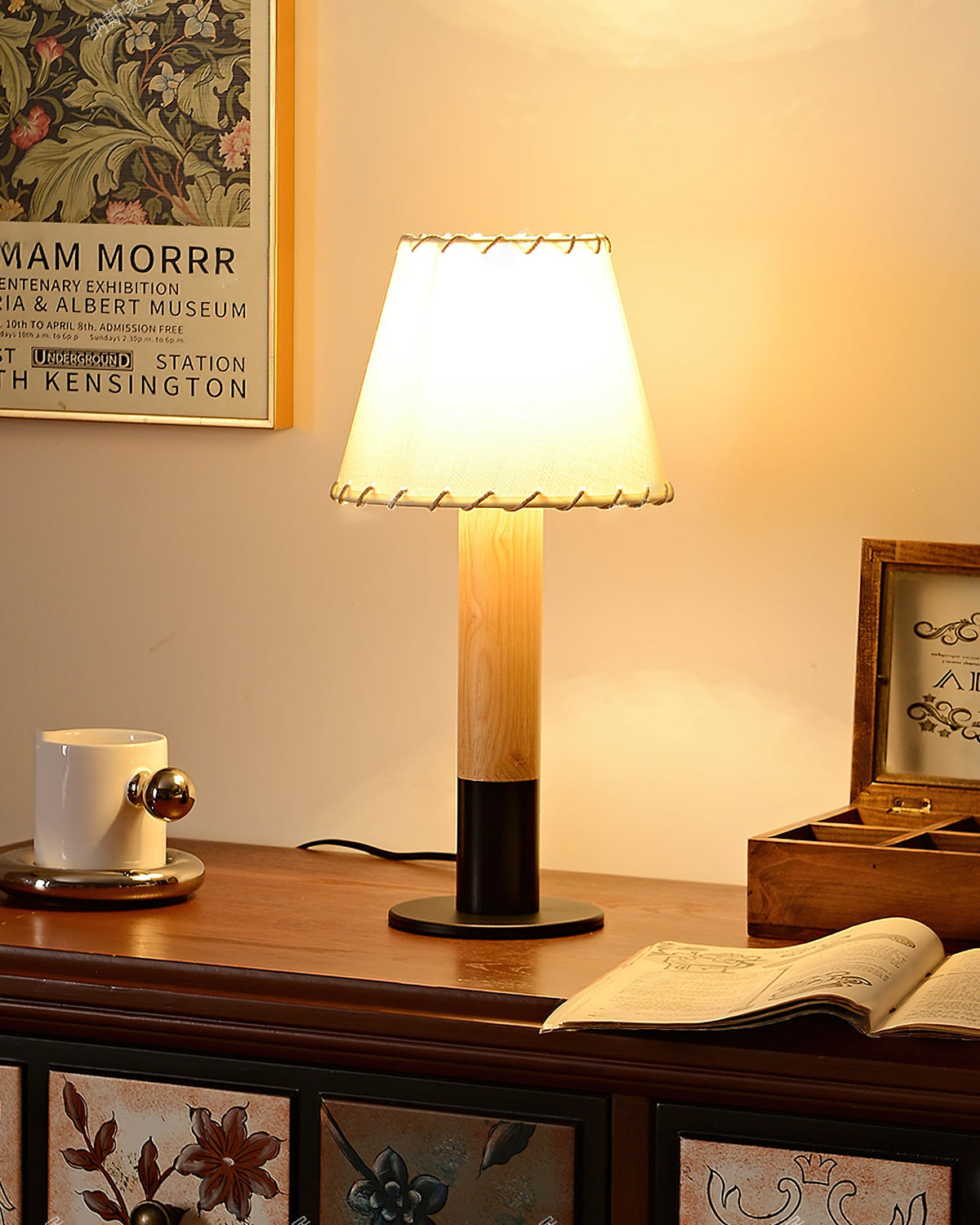 Wood Base Fabric Shade Table Lamp