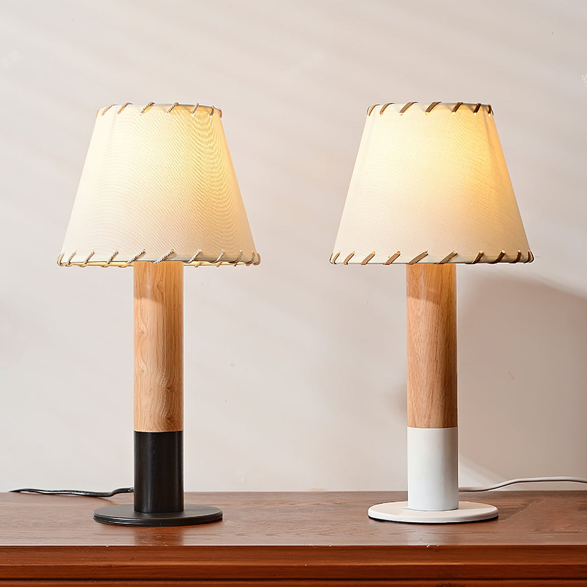 Wood Base Fabric Shade Table Lamp