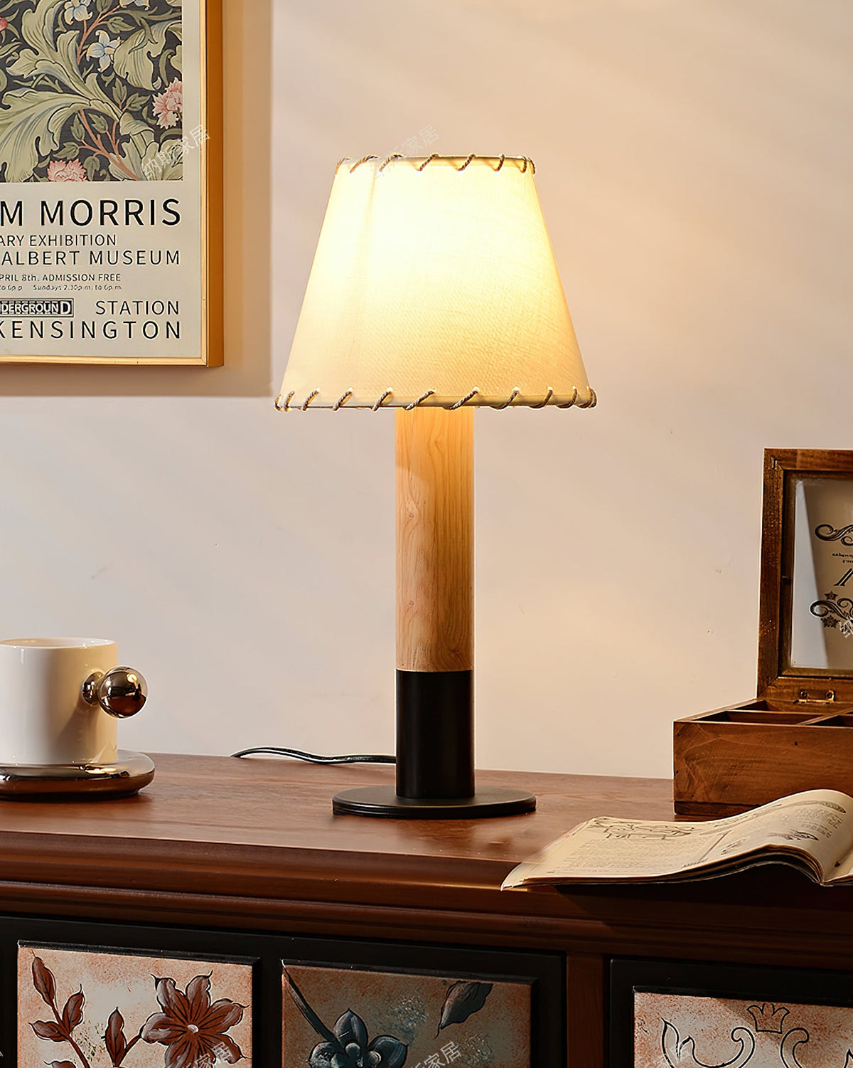 Wood Base Fabric Shade Table Lamp