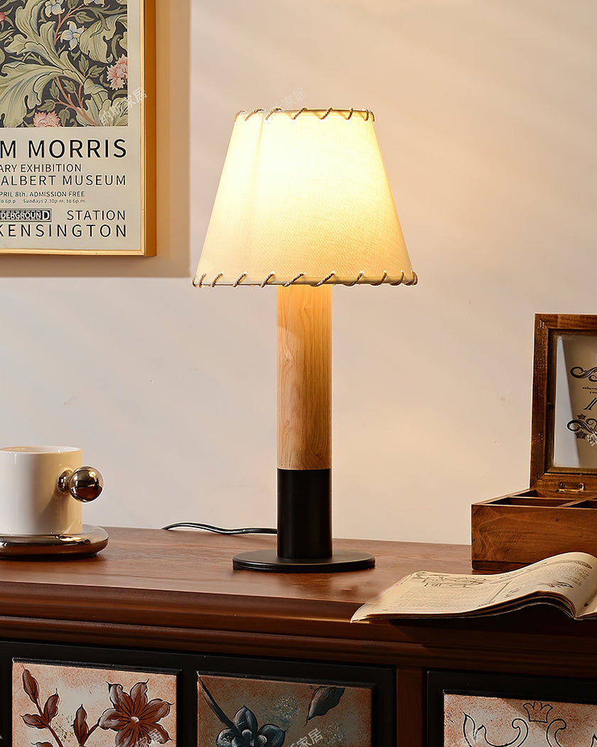 Wood Base Fabric Shade Table Lamp