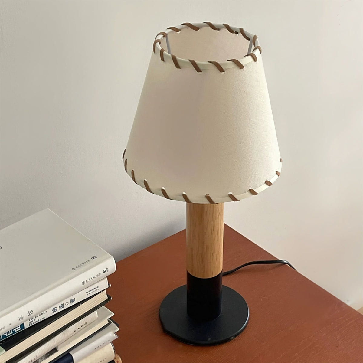 Wood Base Fabric Shade Table Lamp
