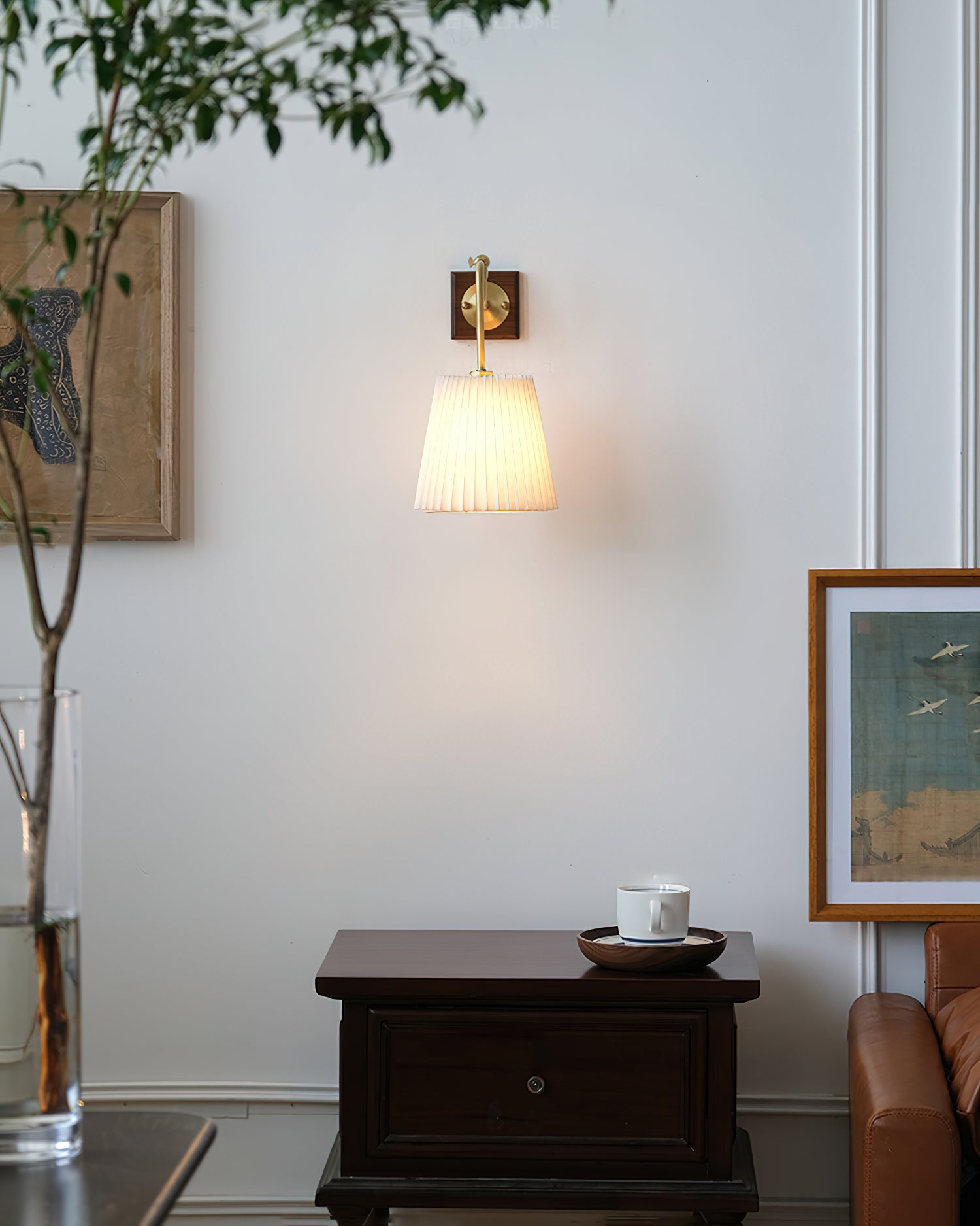 Calvrane Brass Pleated Wall Sconce