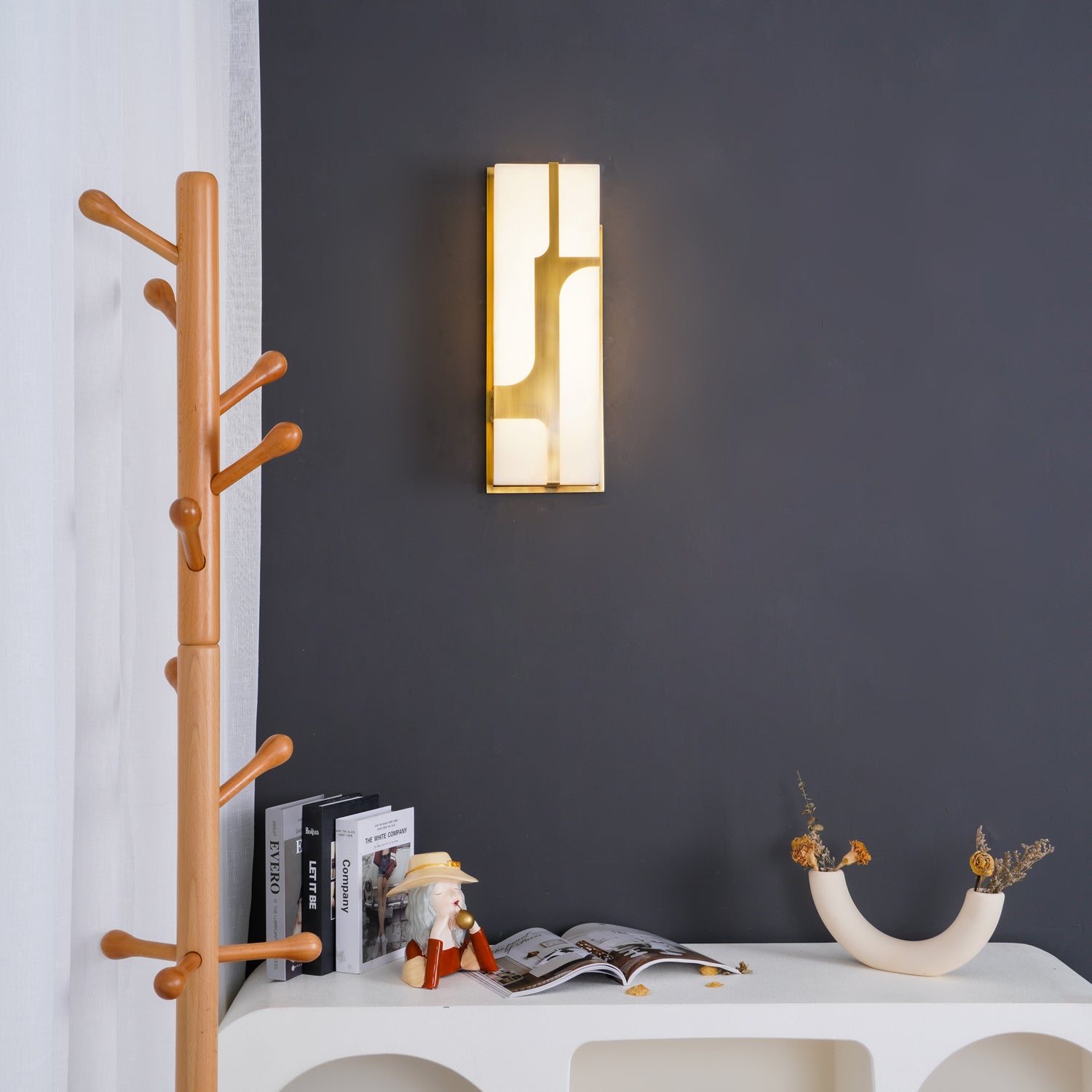 Modern Alabaster Brass Wall Light