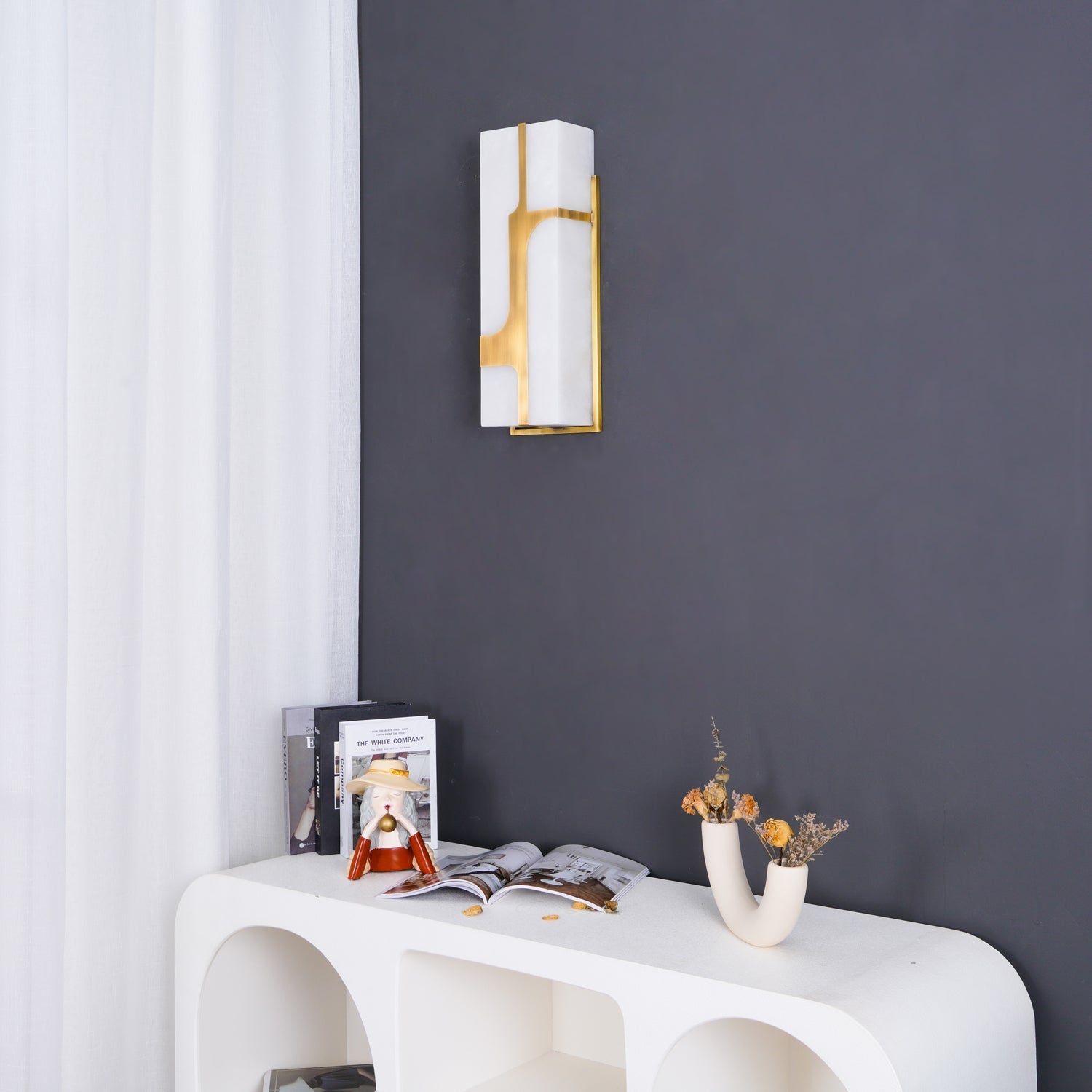 Modern Alabaster Brass Wall Light