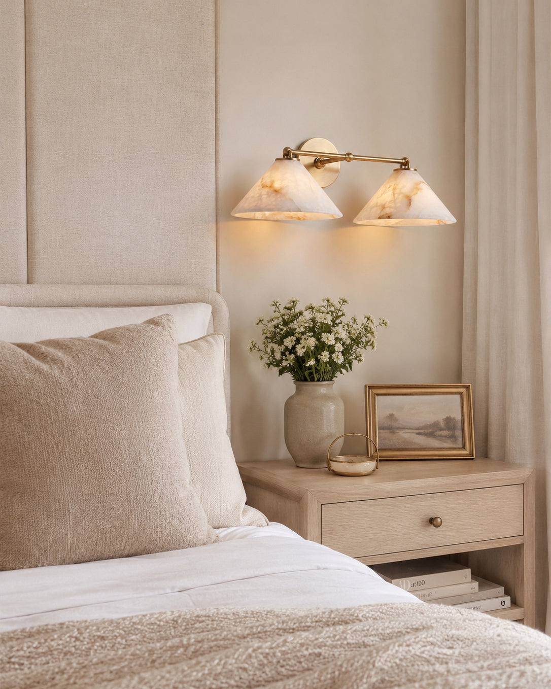 Calvrane Alabaster Brass Cone Wall Sconce