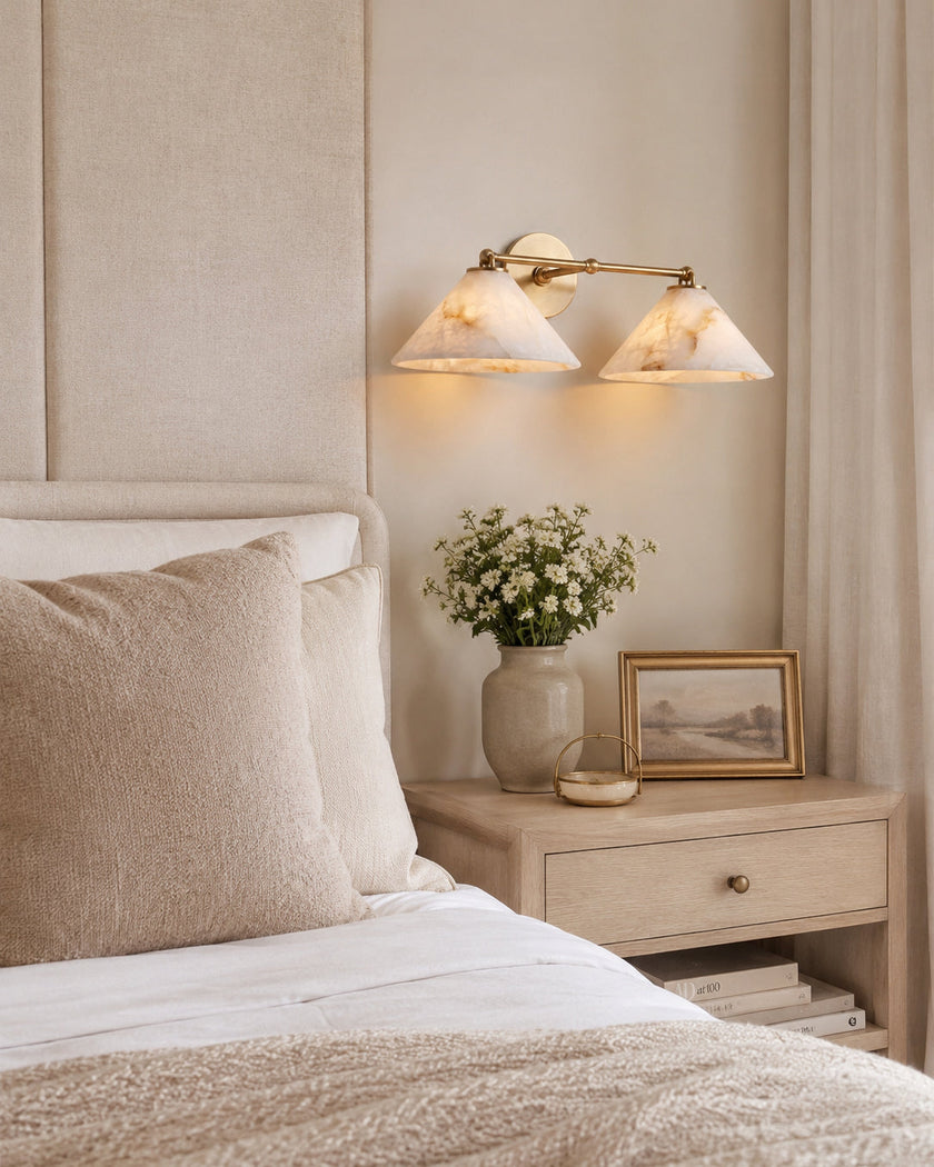 Calvrane Alabaster Brass Cone Wall Sconce