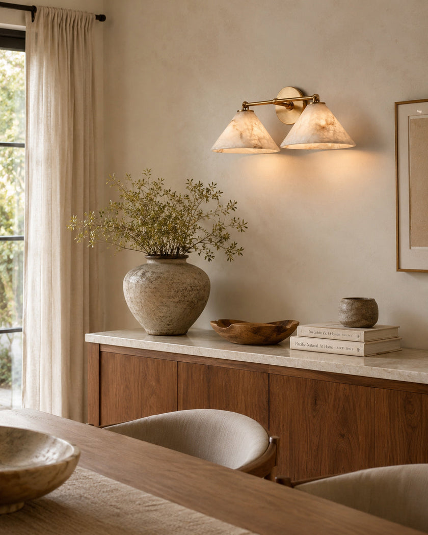 Calvrane Alabaster Brass Cone Wall Sconce