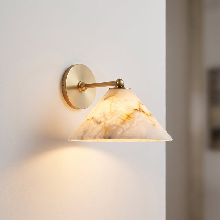 Calvrane Alabaster Brass Cone Wall Sconce