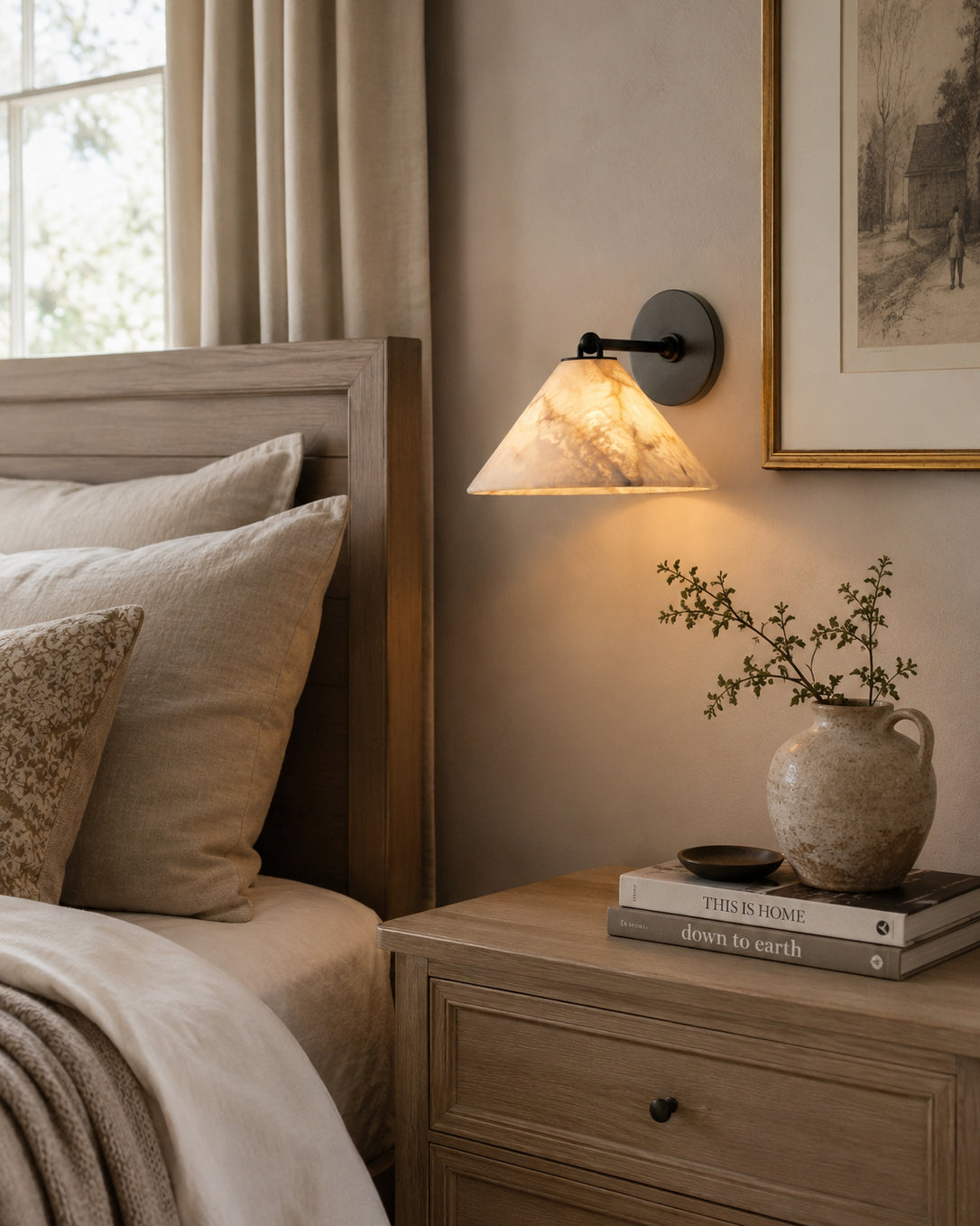 Calvrane Alabaster Brass Cone Wall Sconce