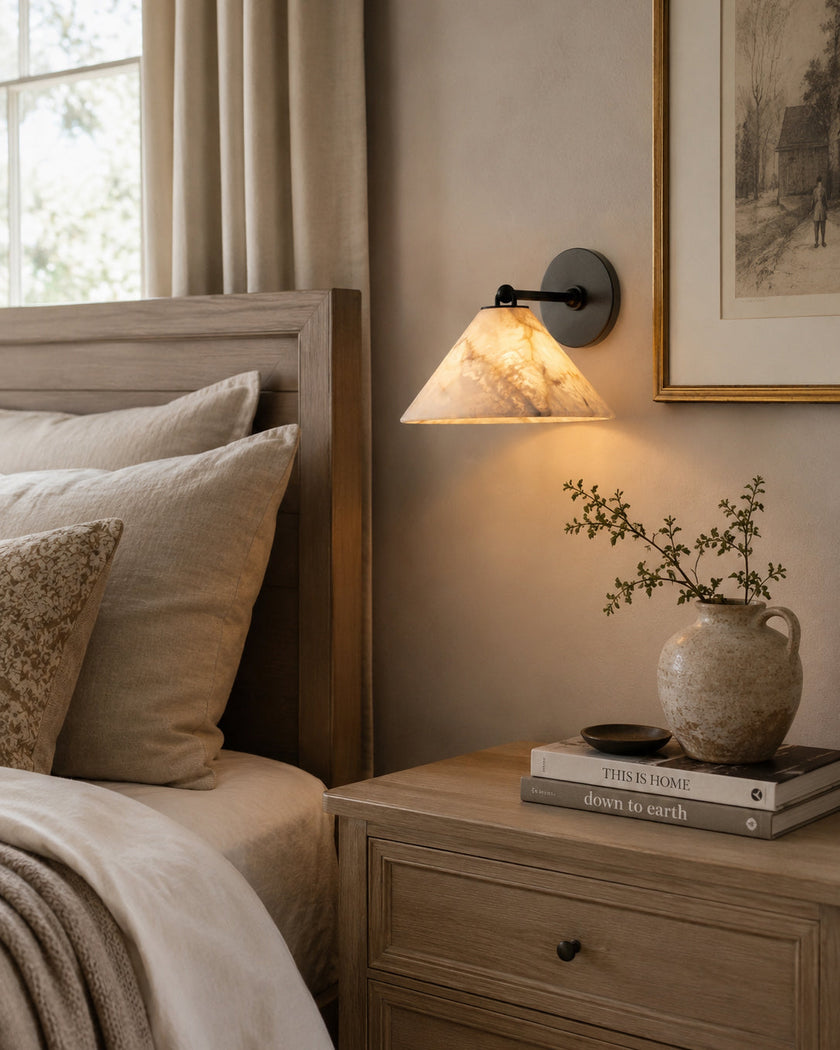 Calvrane Alabaster Brass Cone Wall Sconce