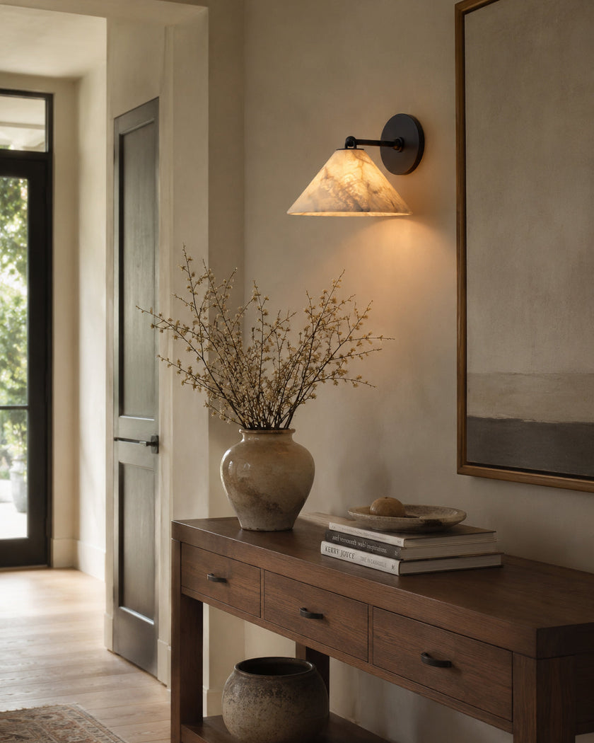 Calvrane Alabaster Brass Cone Wall Sconce