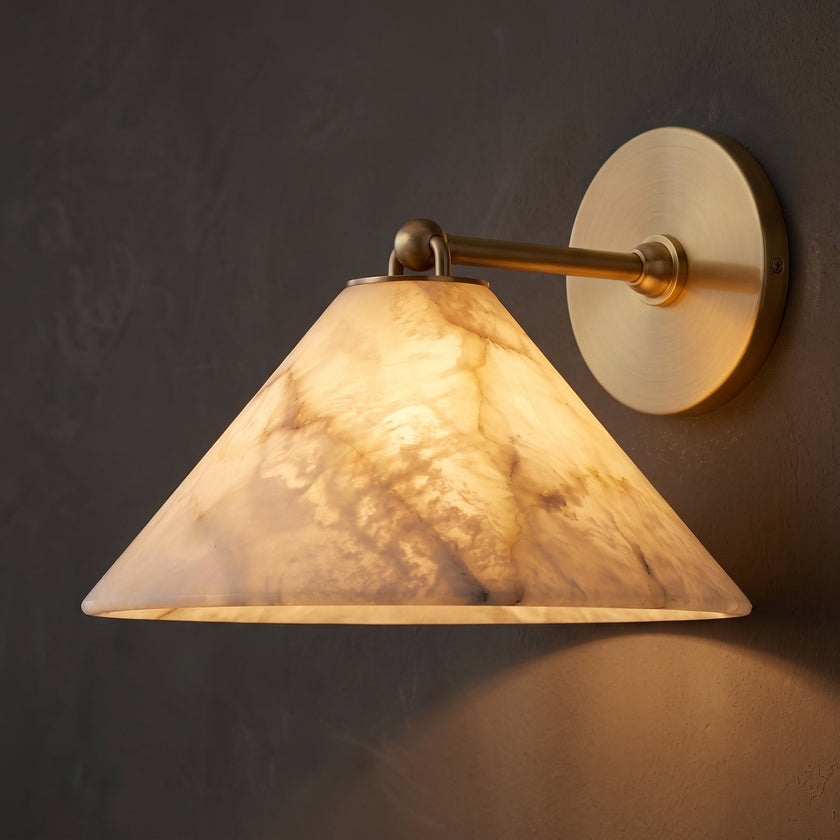 Calvrane Alabaster Brass Cone Wall Sconce