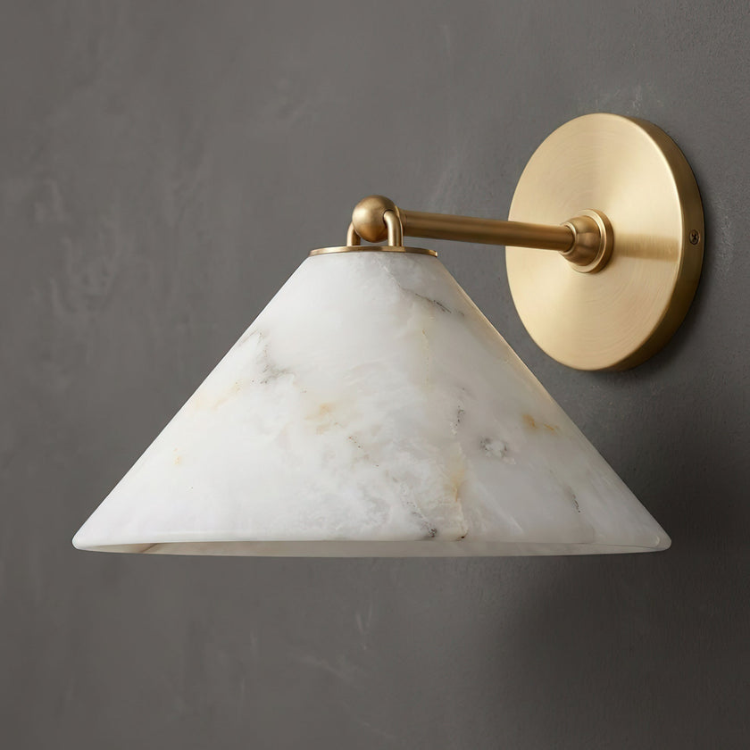 Calvrane Alabaster Brass Cone Wall Sconce