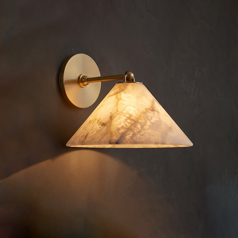 Calvrane Alabaster Brass Cone Wall Sconce
