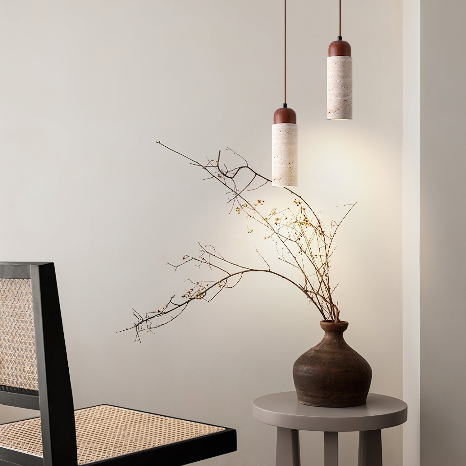 Calvrane Travertine Cylinder Pendant Light