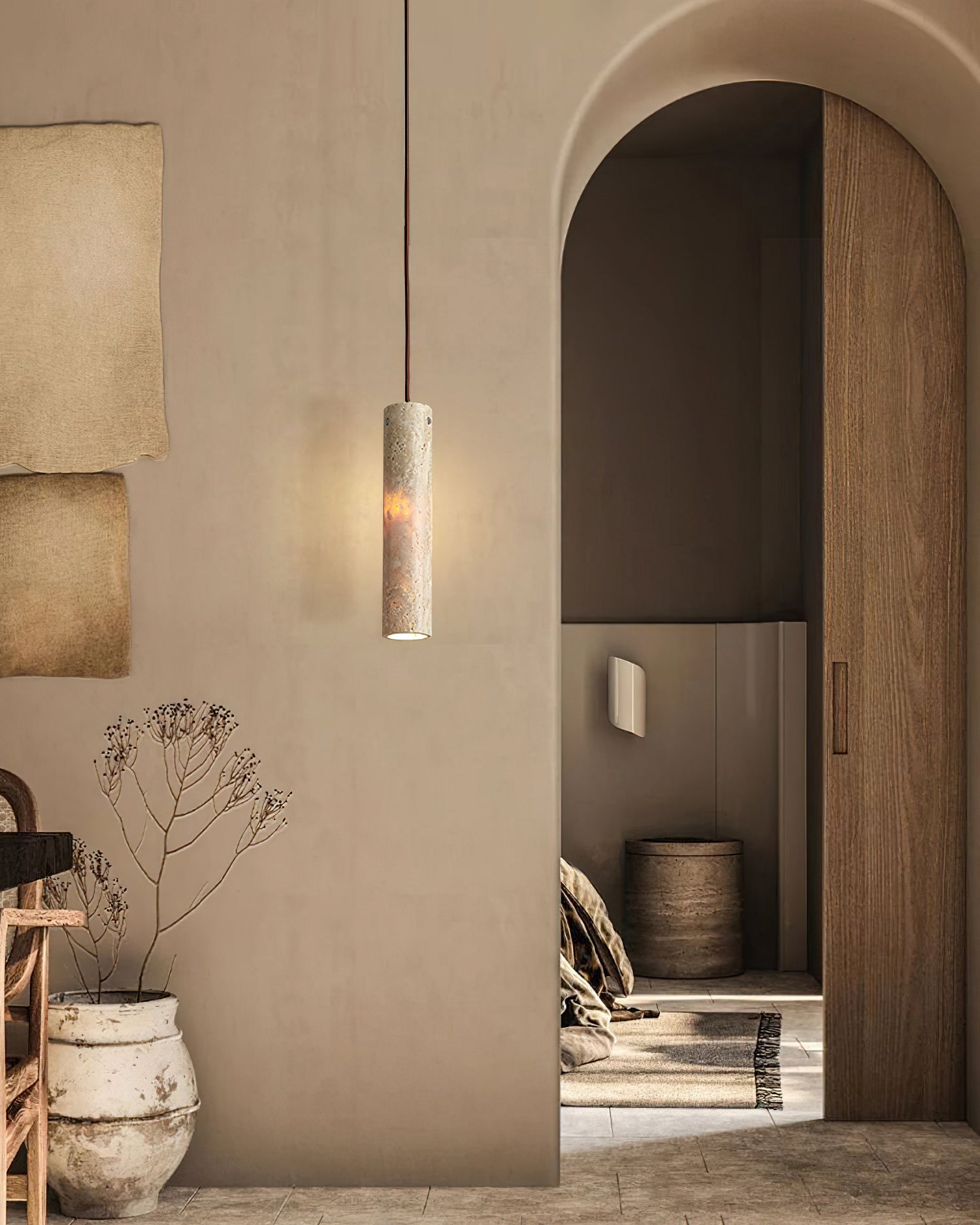Calvrane Travertine Cylinder Pendant Light