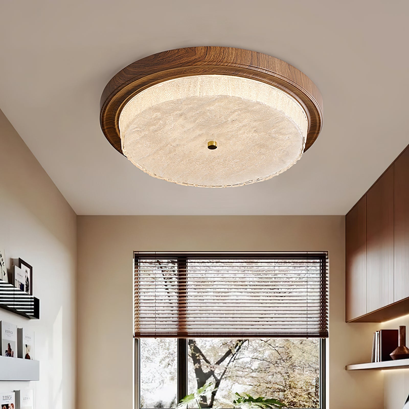 Modern Woodgrain Glass Flush Mount Ceiling Lamp