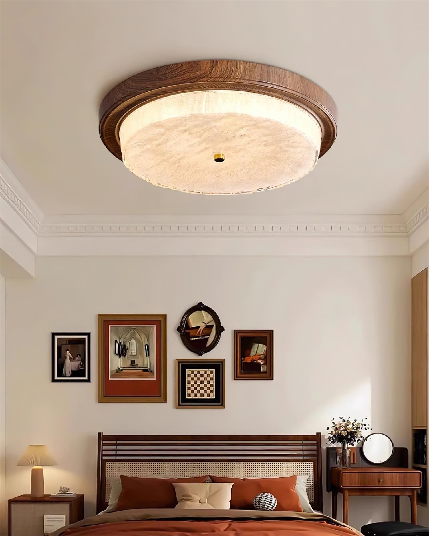 Modern Woodgrain Glass Flush Mount Ceiling Lamp
