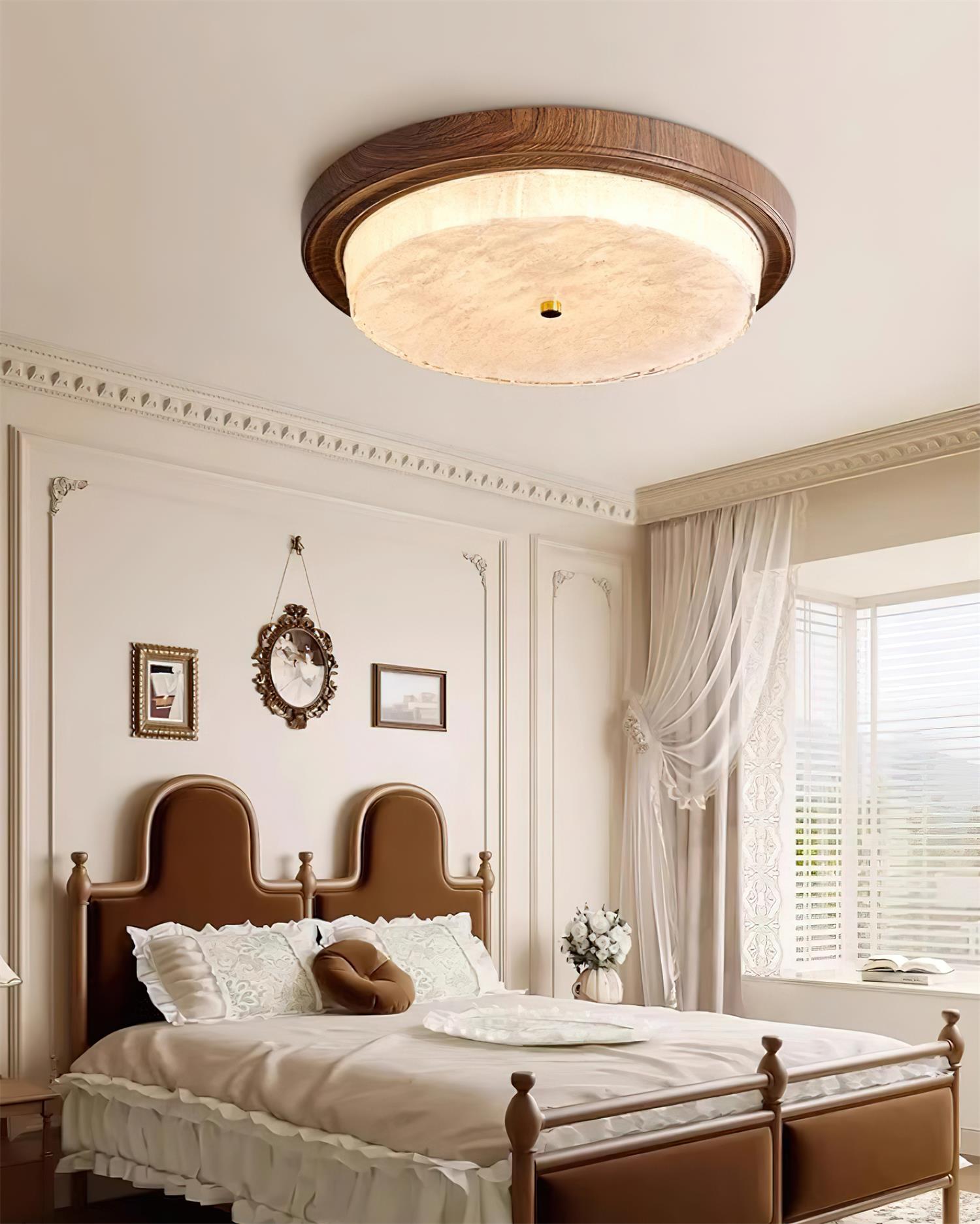 Modern Woodgrain Glass Flush Mount Ceiling Lamp