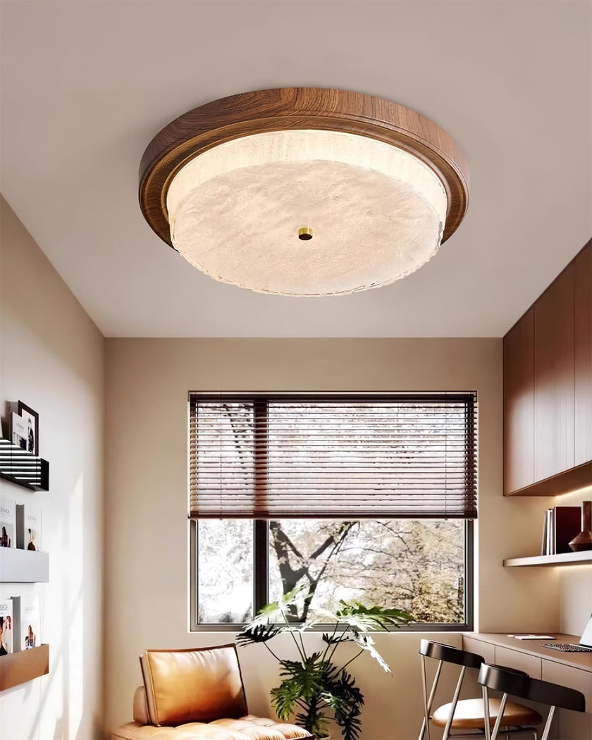 Modern Woodgrain Glass Flush Mount Ceiling Lamp