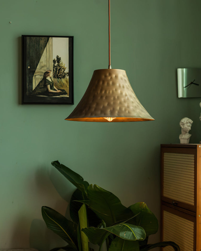 Hammered Brass Bell Pendant Light