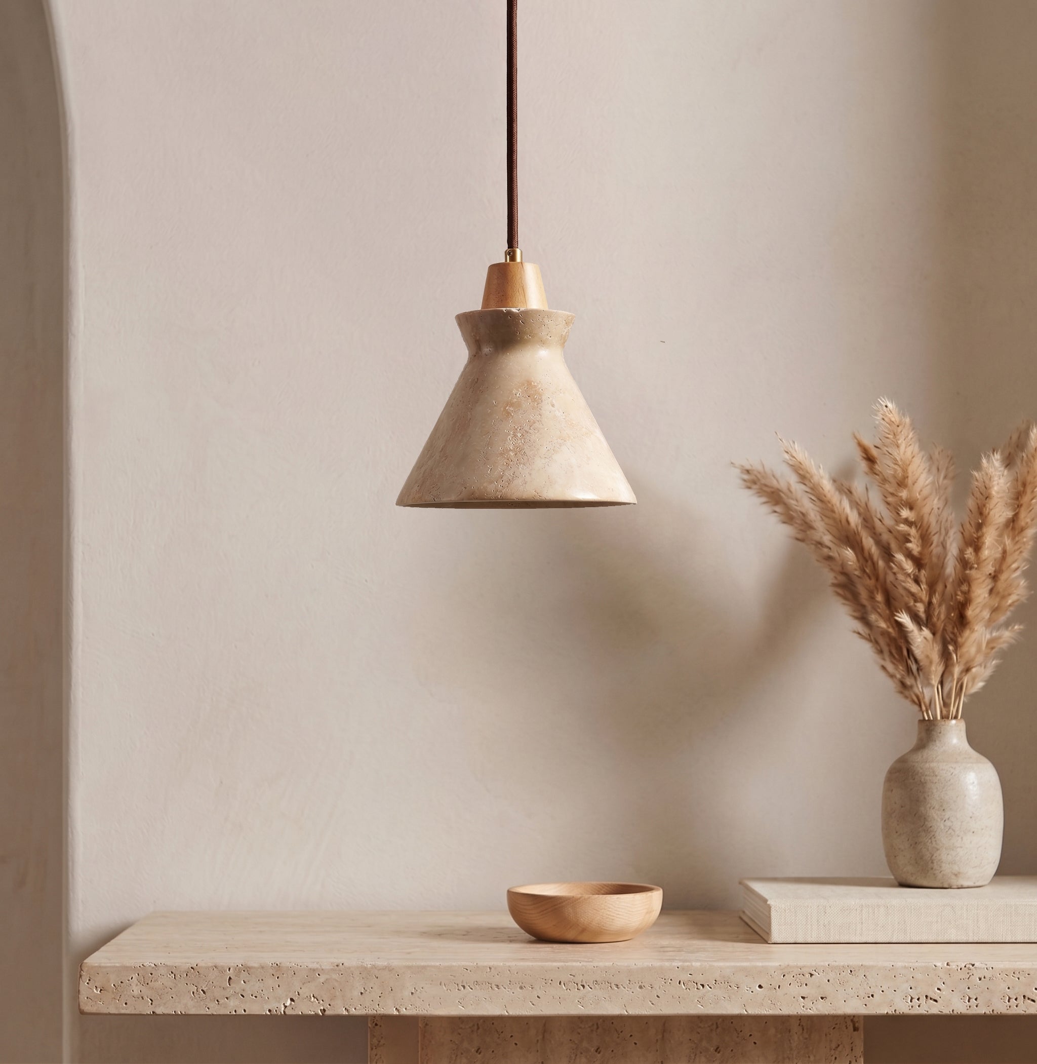 Calvrane Travertine Hourglass Pendant Light