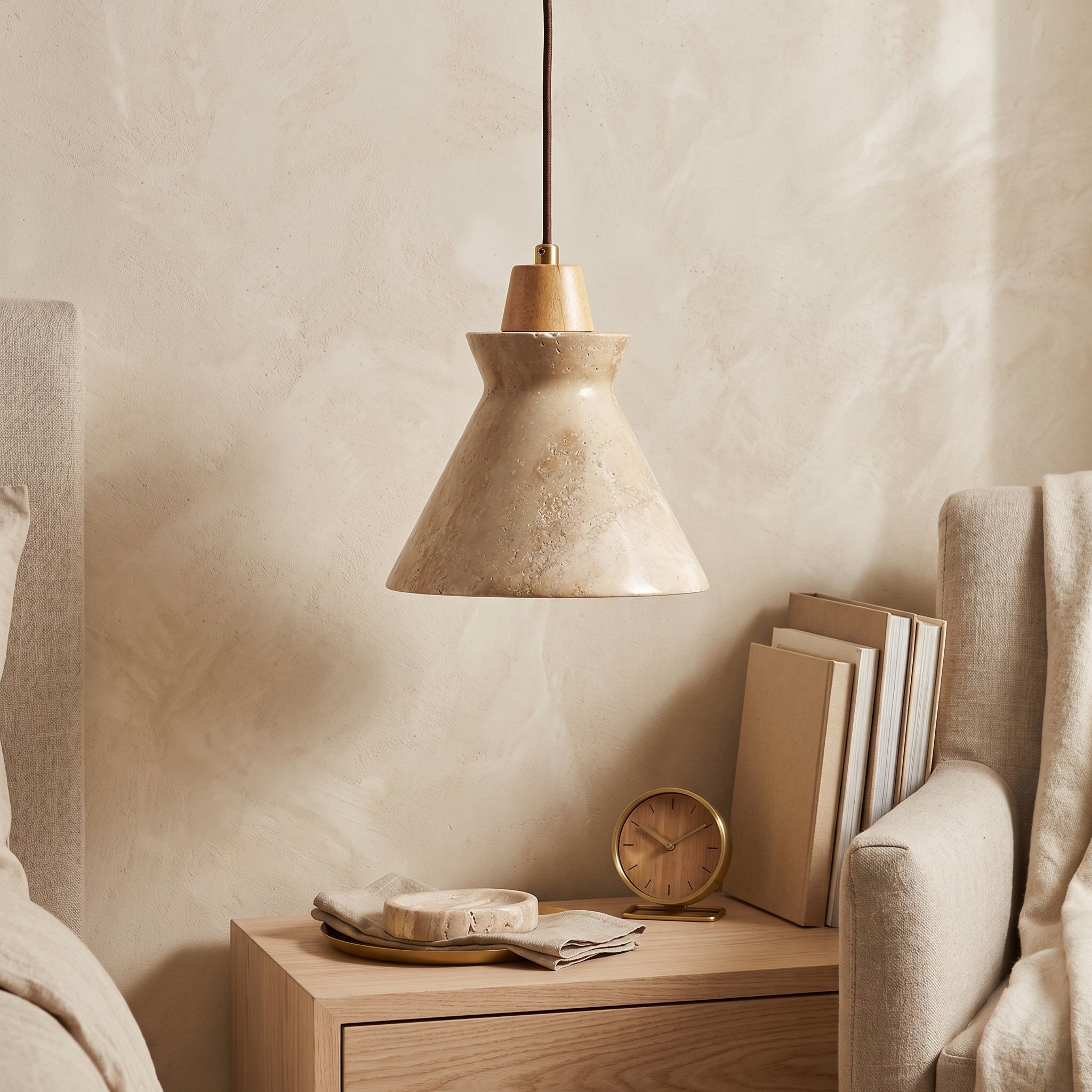Calvrane Travertine Hourglass Pendant Light
