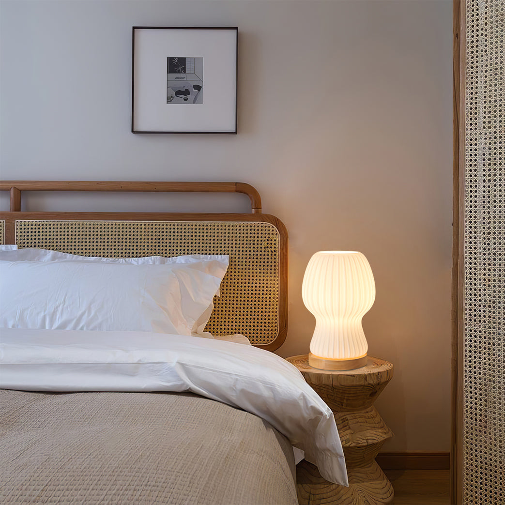 Pleated Glass & Rubberwood Table Lamp