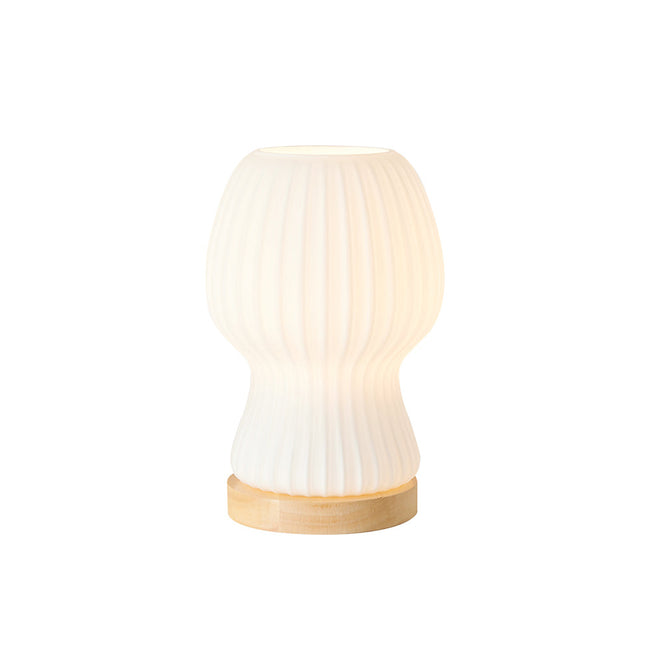 Pleated Glass & Rubberwood Table Lamp