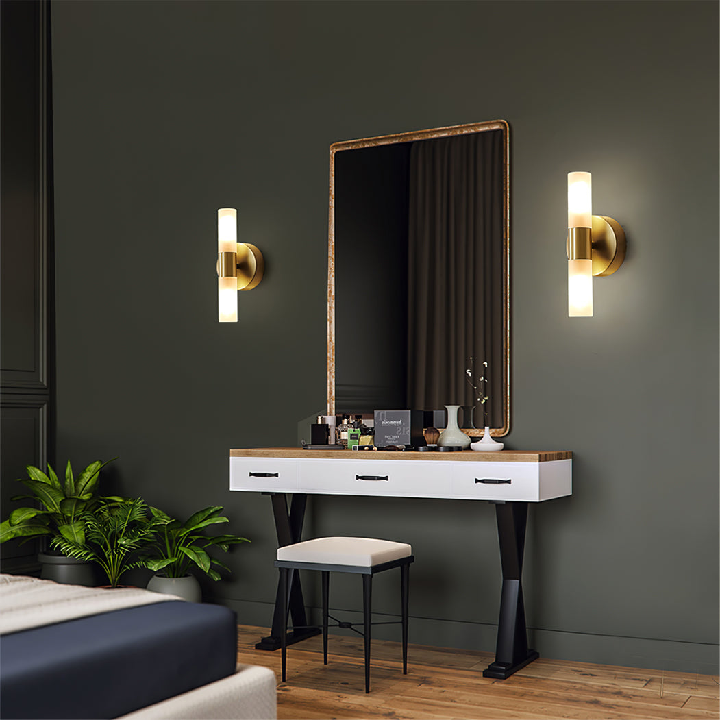 Brass Vintage Dual-Cylinder Glass Wall Sconce