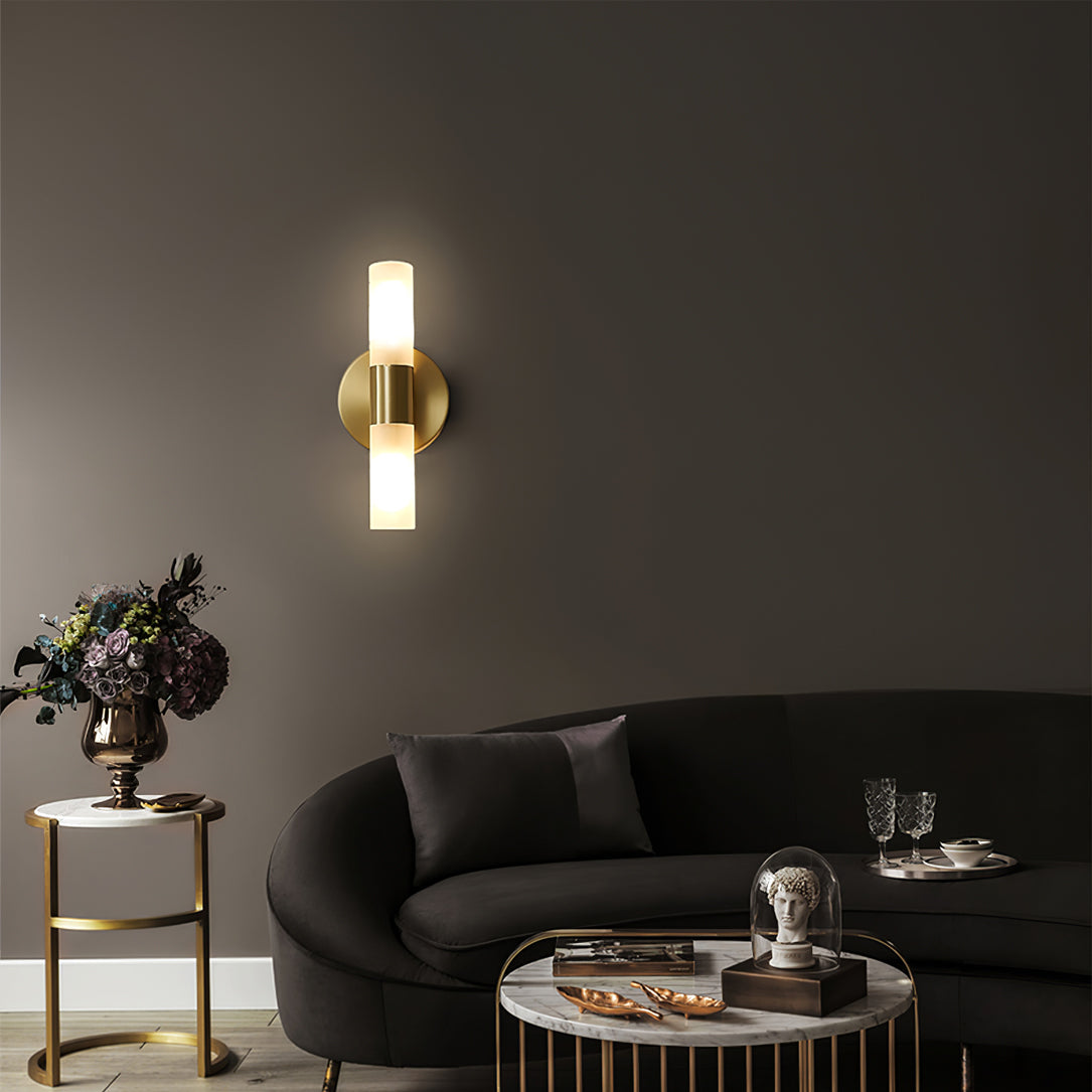 Brass Vintage Dual-Cylinder Glass Wall Sconce