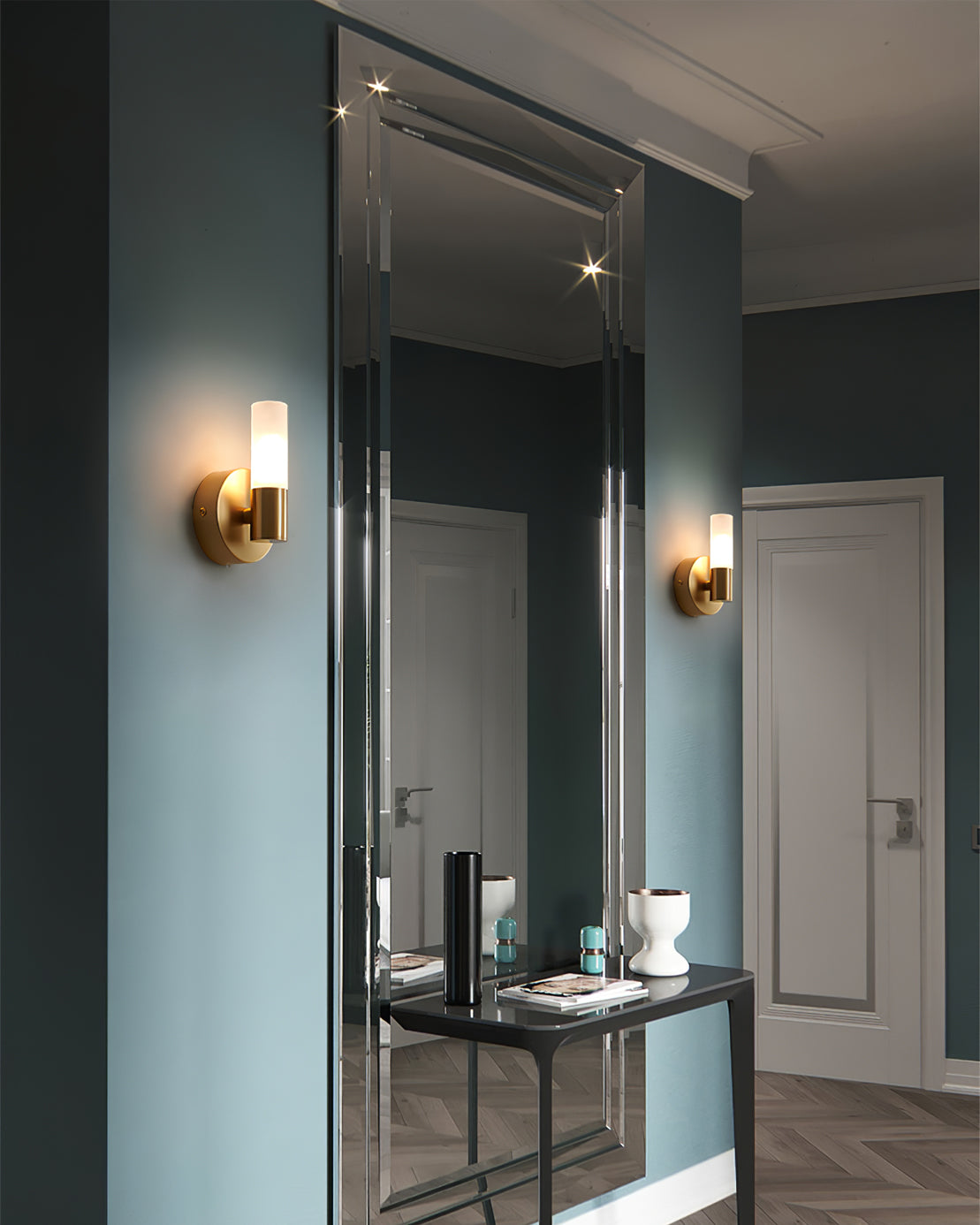 Brass Vintage Dual-Cylinder Glass Wall Sconce