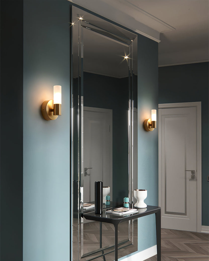 Brass Vintage Dual-Cylinder Glass Wall Sconce