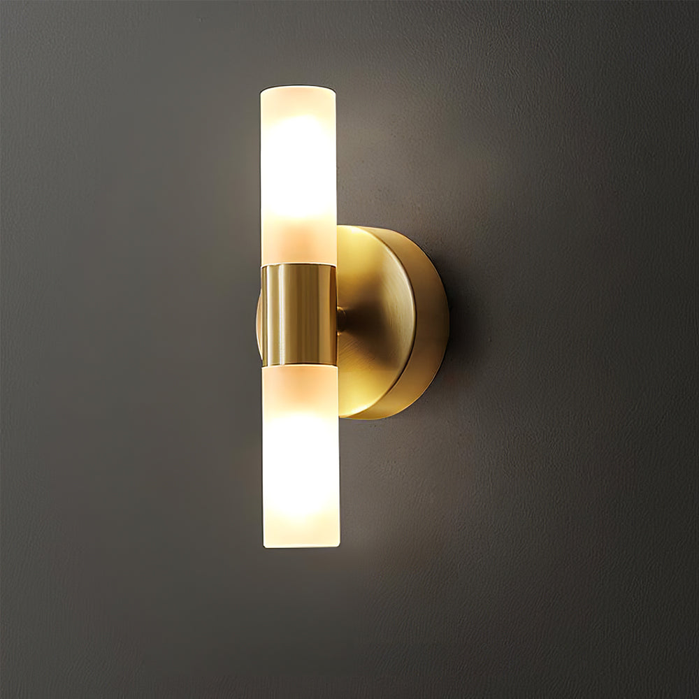Brass Vintage Dual-Cylinder Glass Wall Sconce