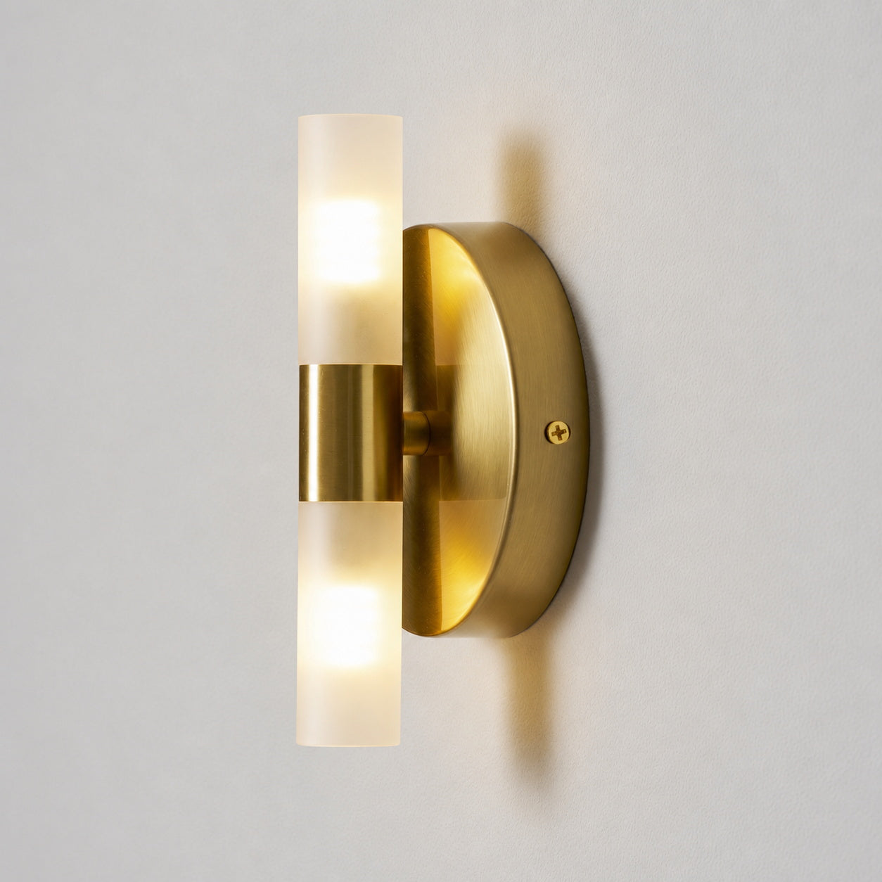 Brass Vintage Dual-Cylinder Glass Wall Sconce