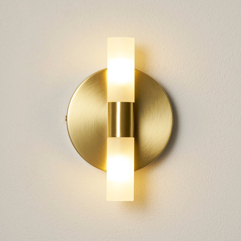 Brass Vintage Dual-Cylinder Glass Wall Sconce