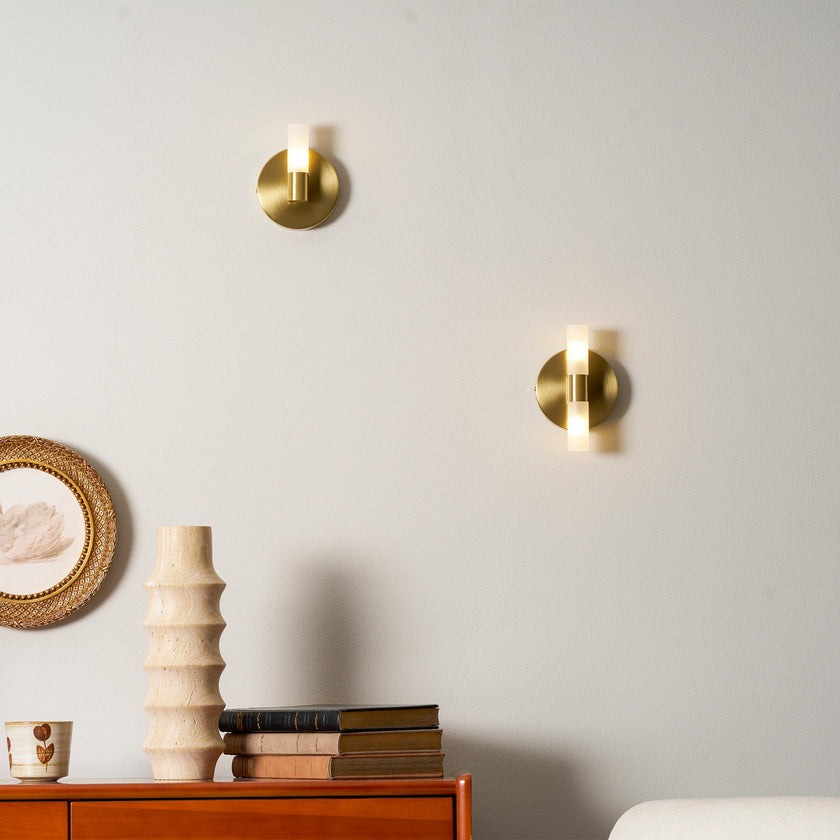 Brass Vintage Dual-Cylinder Glass Wall Sconce