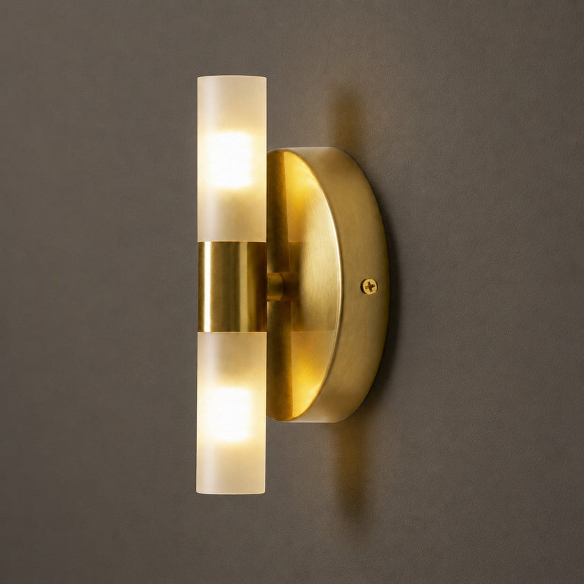 Brass Vintage Dual-Cylinder Glass Wall Sconce