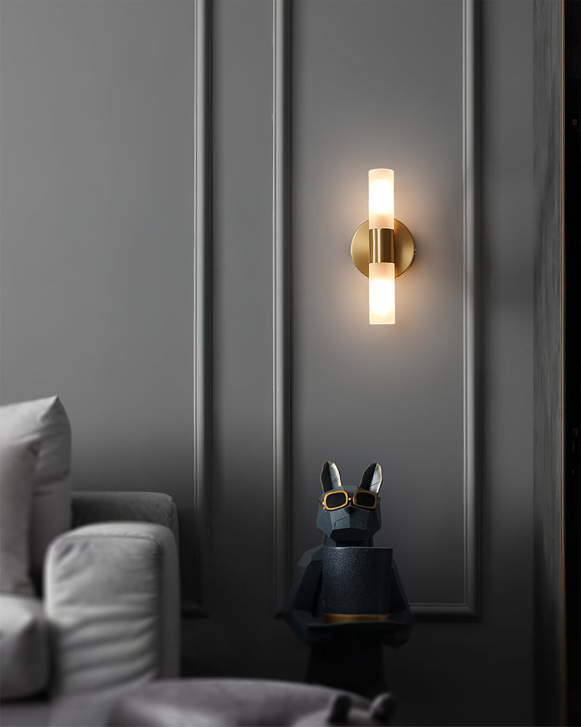 Brass Vintage Dual-Cylinder Glass Wall Sconce