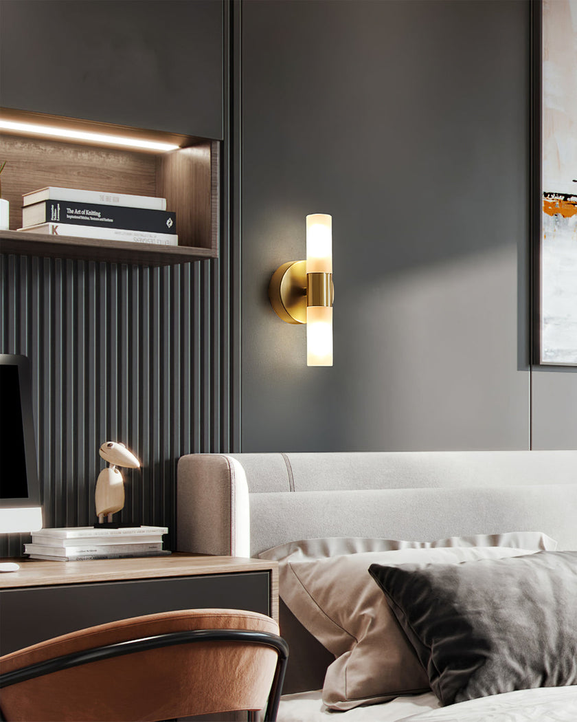 Brass Vintage Dual-Cylinder Glass Wall Sconce