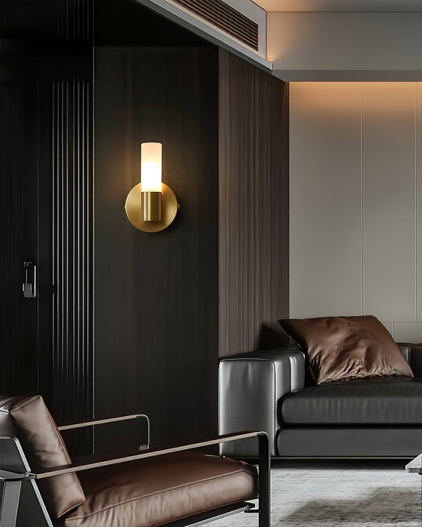 Brass Vintage Dual-Cylinder Glass Wall Sconce