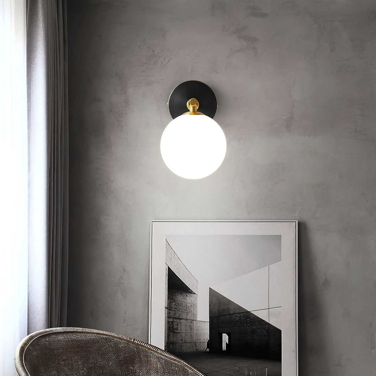 Brass Milk Glass Globe Wall Sconce
